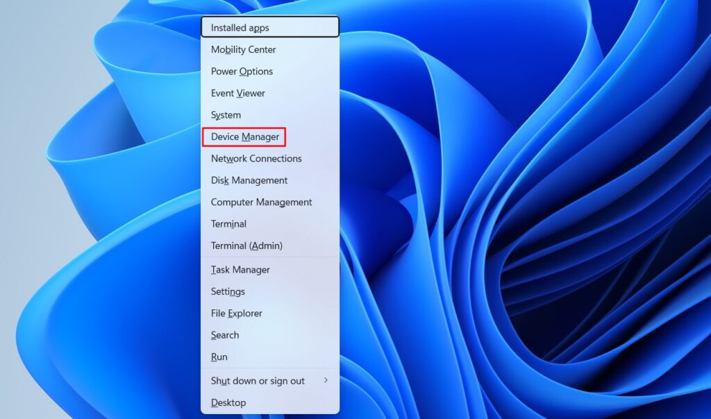 Device Manager option in the Power User menu.