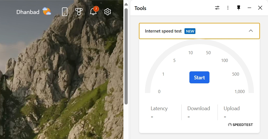 Start option in Internet Speed Tool.