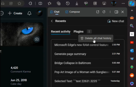 Edge Copilot Now Lets You Delete Entire Chat History with One Click