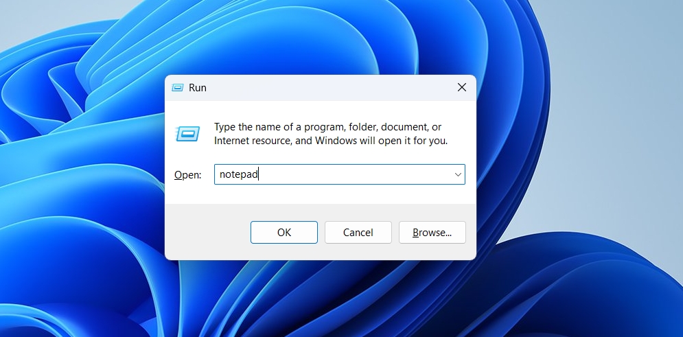 notepad option in Run tool.