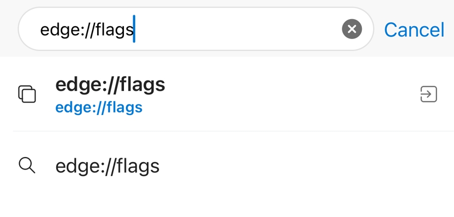 Edge flags option in Address bar.