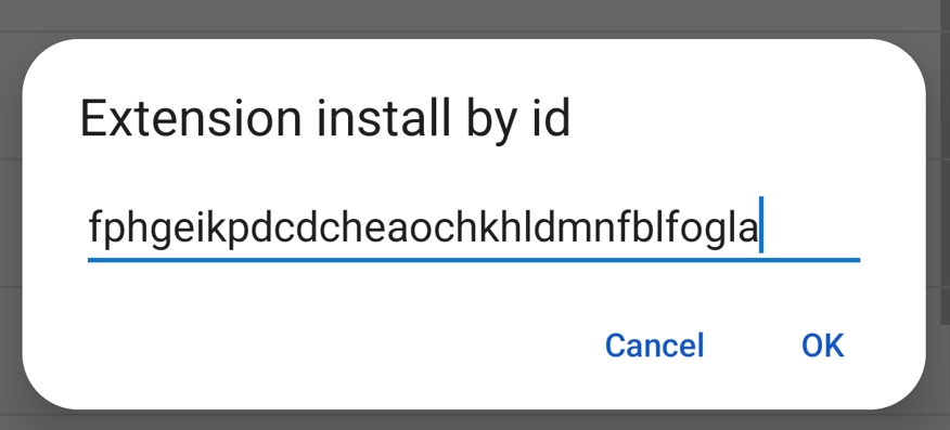 Extension install by id typing field in Edge.