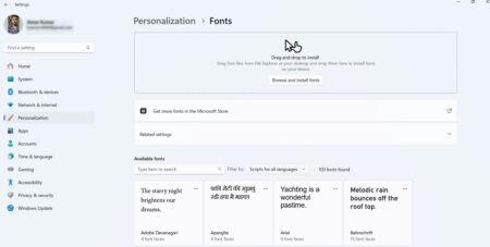 Fonts page of Windows 11.
