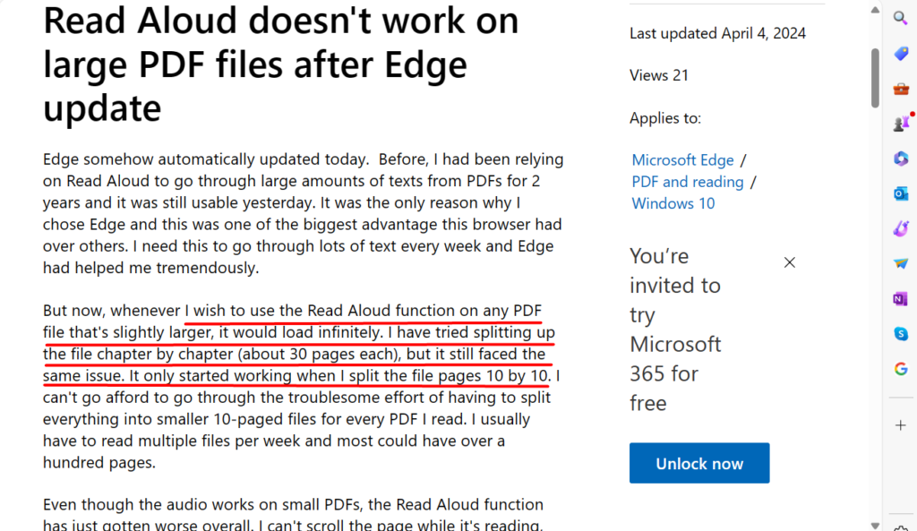 Read Aloud Not Reading PDF Files in Microsoft Edge, Loading Infinitely 