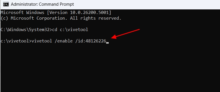 ViVetool command to enable ID 48126226.