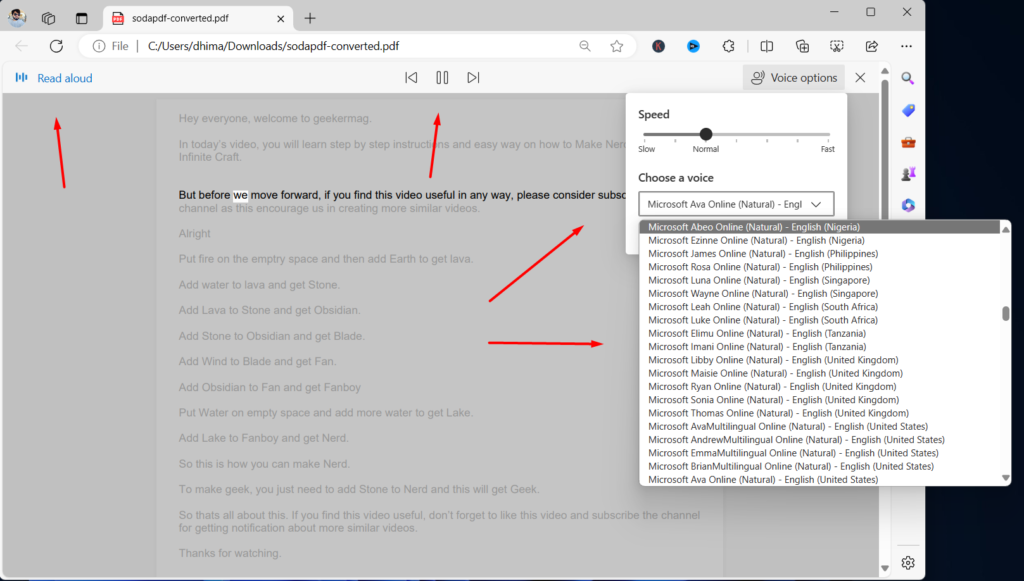 read aloud edge pdf manage