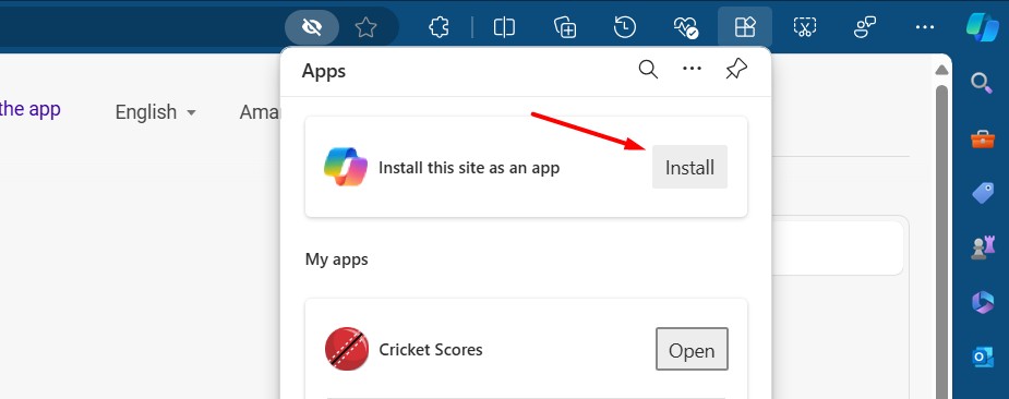 Install option in Edge.