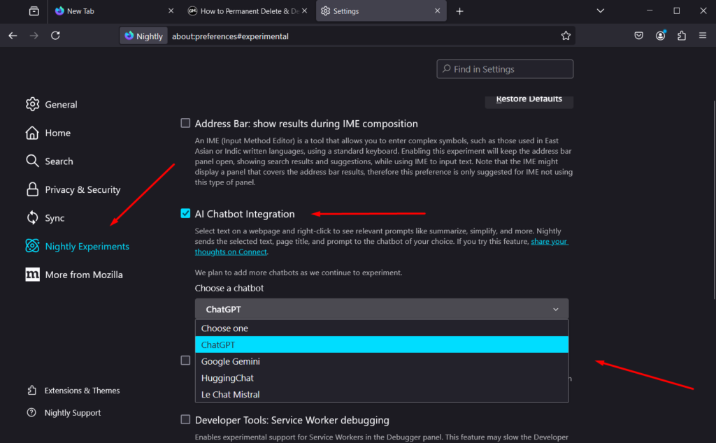 enable ai chatbot integration in firefox