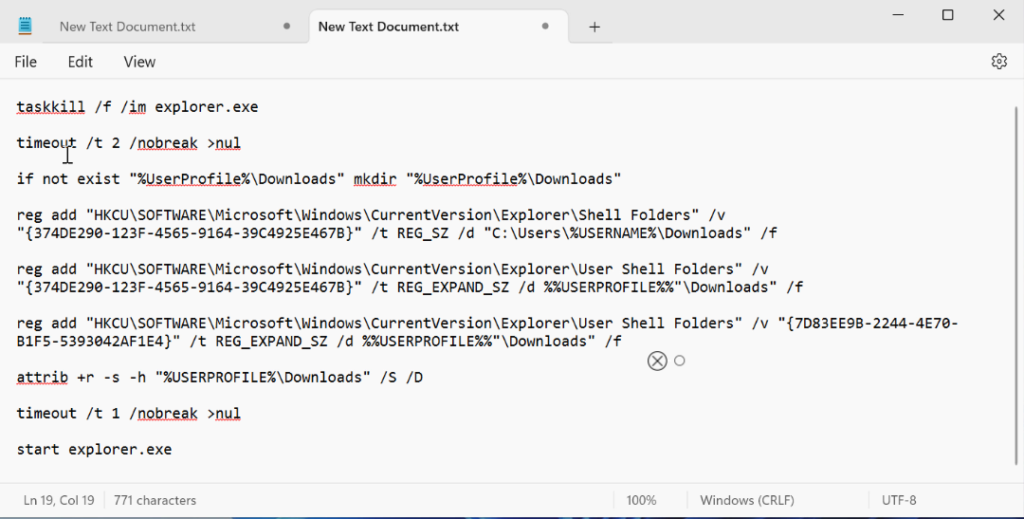 copy-paste batch document in notepad