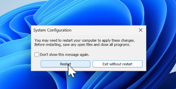 restart after applying system configuration