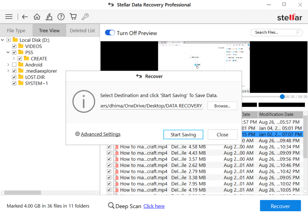 stellar data recovery - select output data recovery folder