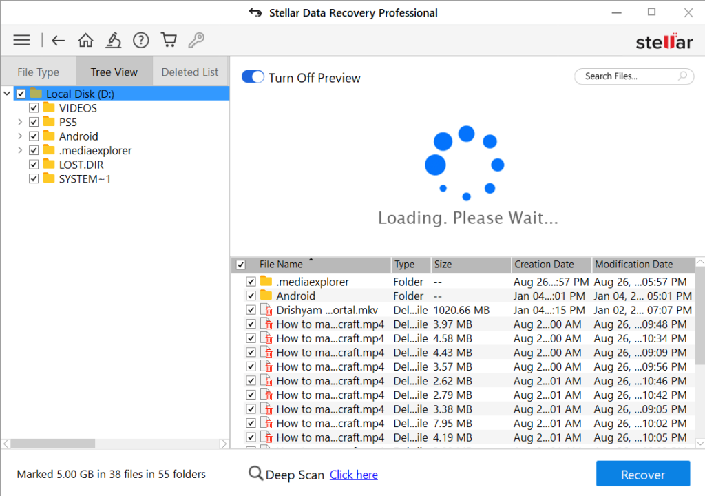 stellar data recovery - recovered files