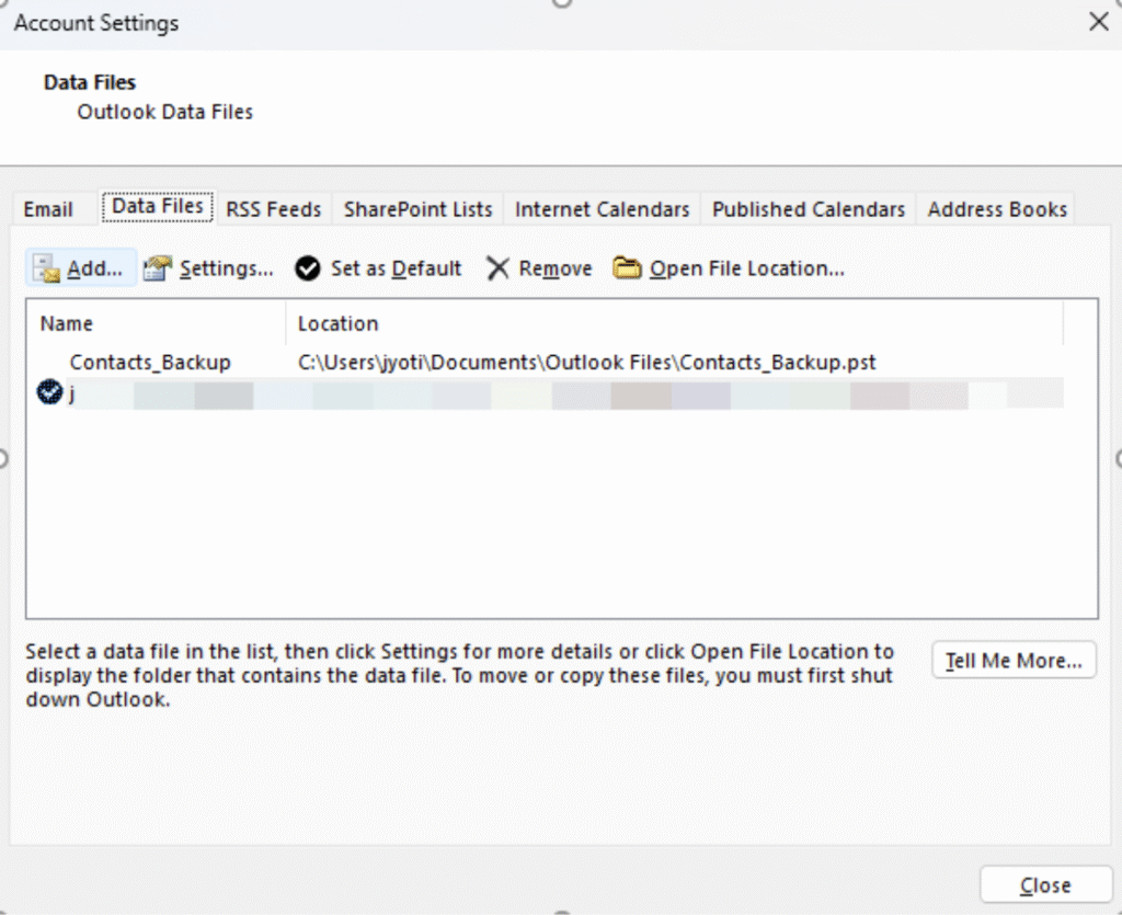 Account settings data files