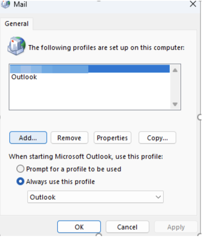 verify the outlook profile
