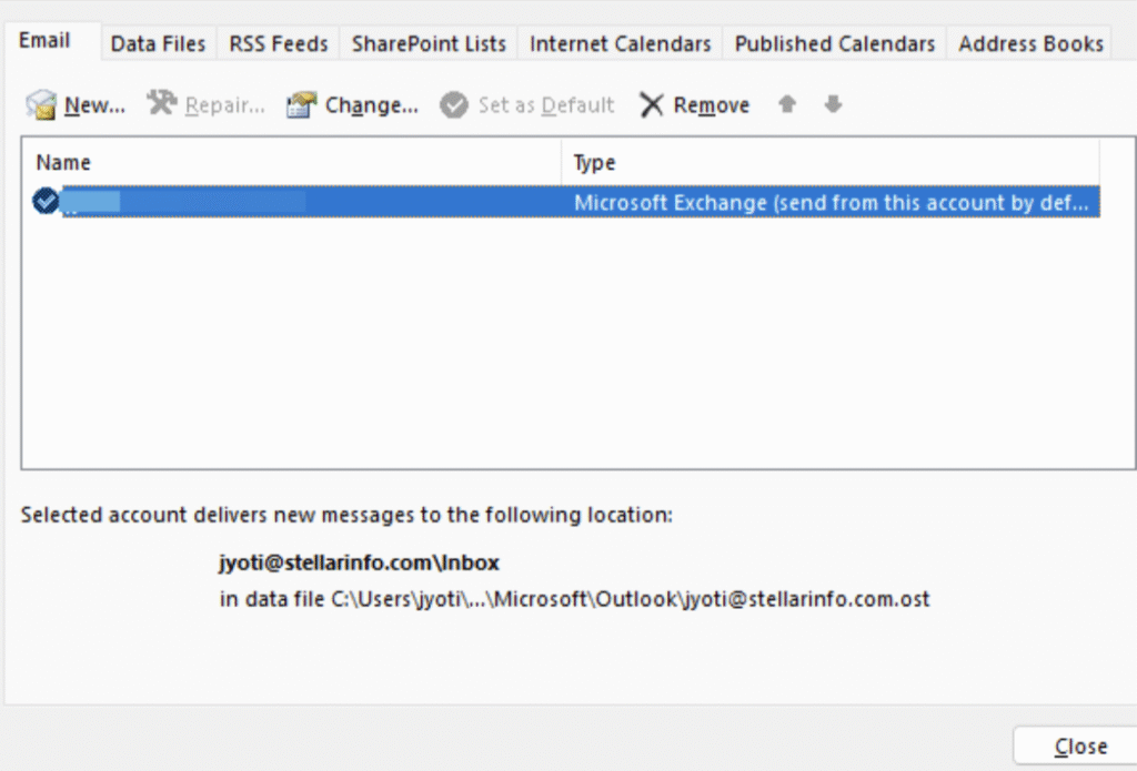 pick your Outlook business account